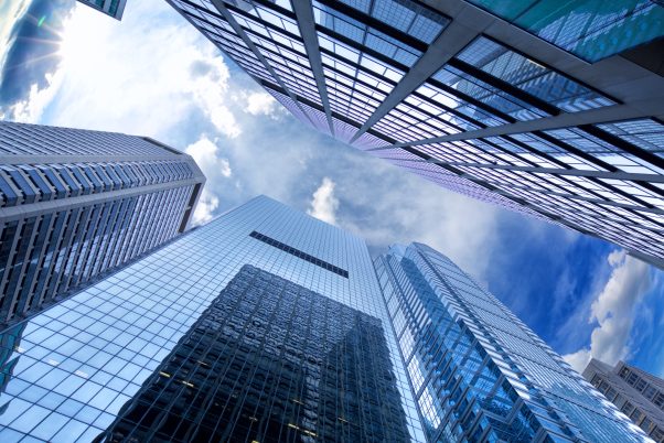 Looking up Philadelphia skyscrapers, United States