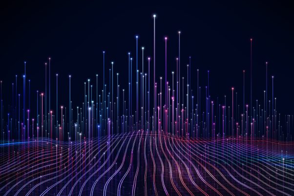 Abstract dot point connect with gradient line and aesthetic Intricate wave line design , internationalization social network or business big data connection technology concept .