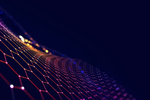 Big Data concept. Digital neural network. Introduction of artificial intelligence. Cyberspace of future. Abstract business 3D illustration neural cells