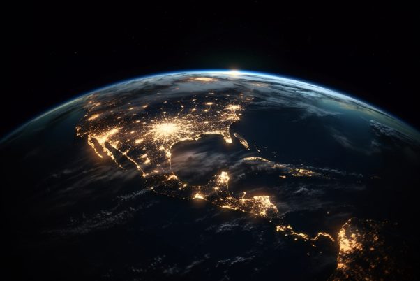 Earth from space at night with city lights. global overview. gen